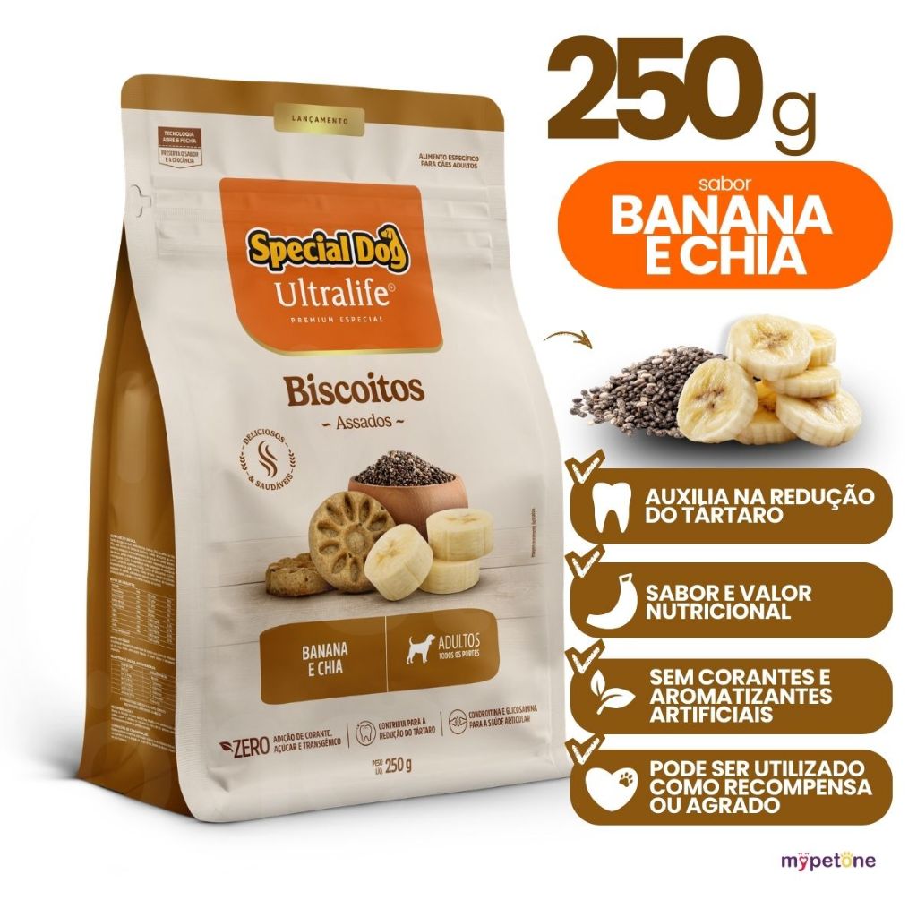 Biscoitos Special Dog Ultralife Adultos Sabor Banana e Chia - 250g