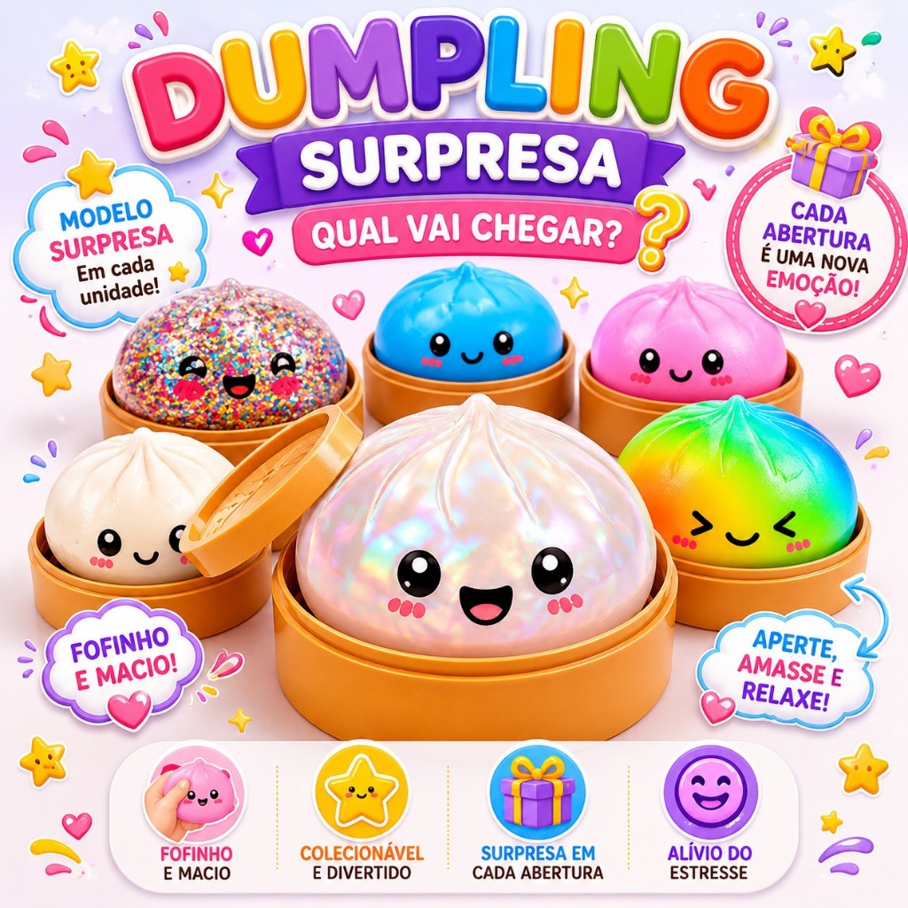 Caixa Surpresa Glitter Dumpling Squishy Antiestresse Paozinho Chines