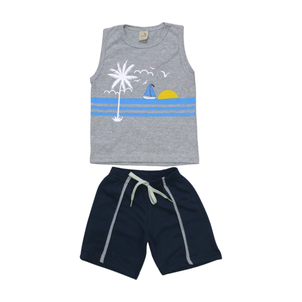 Conjunto Infantil Masculino Regata Praia Bermuda Moletinho