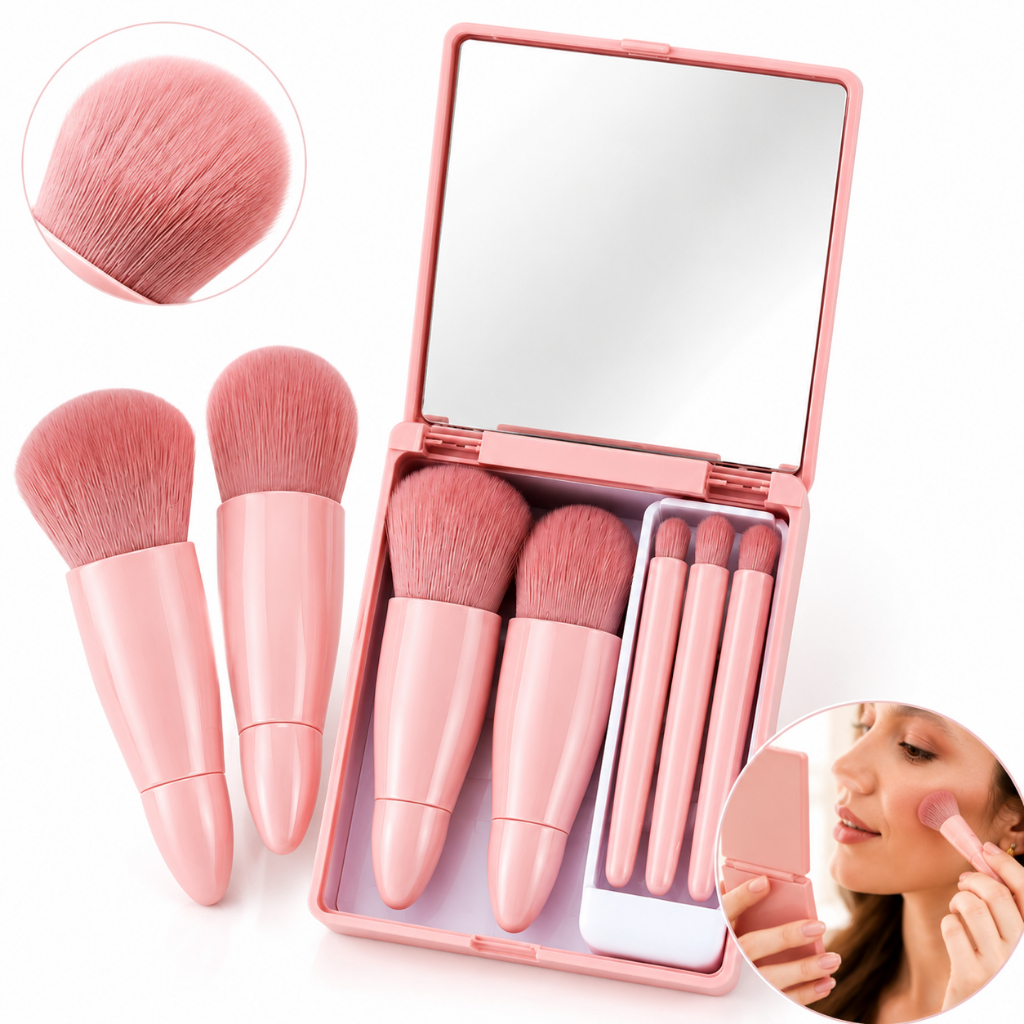 Kit 5 de Pincéis Para Maquiagem Com Espelho Super Sofisticado/Várias Cores Disponíveis