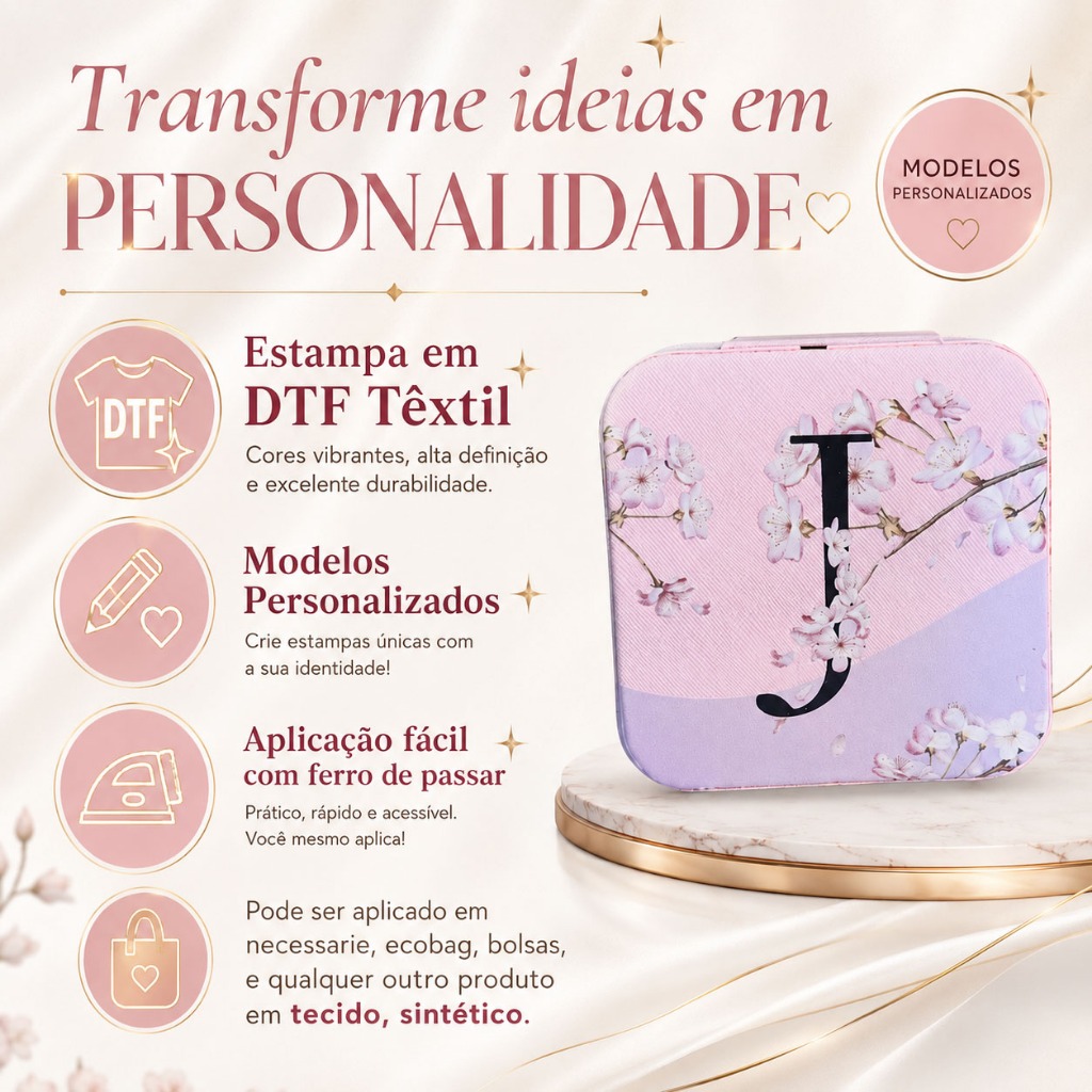 Estampa Adesivo Termocolante DTF Têxtil - Com a sua arte | Desenhos variados | Fácil Aplicação