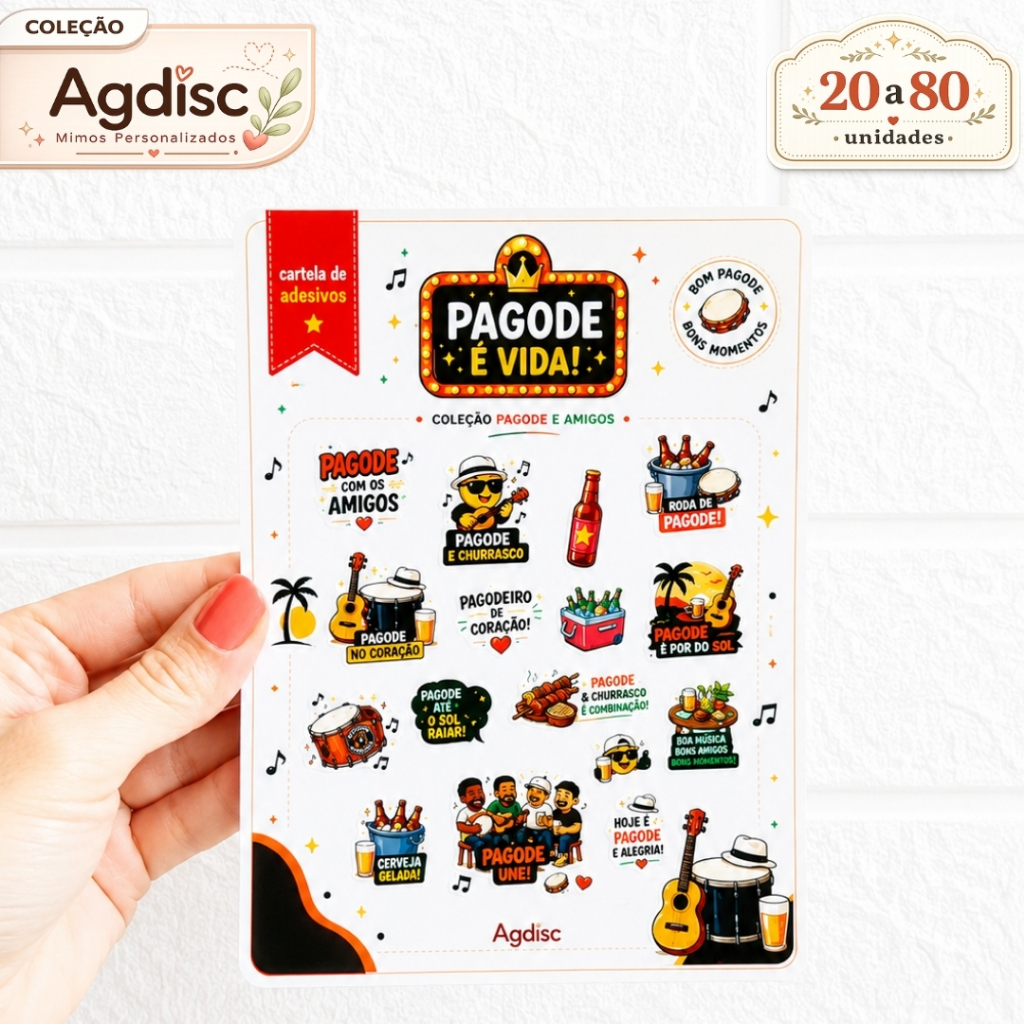 Cartela De Adesivos Pagode Música Brasileira Samba Festa 20/80 Un.
