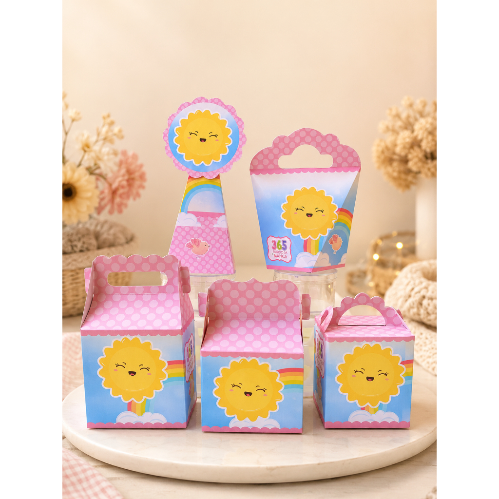Kit 20/30/40/50 Caixinhas Personalizadas 365 Sorrisos menina festa personalizada lembrancinhas aniversário Pegue e Monte