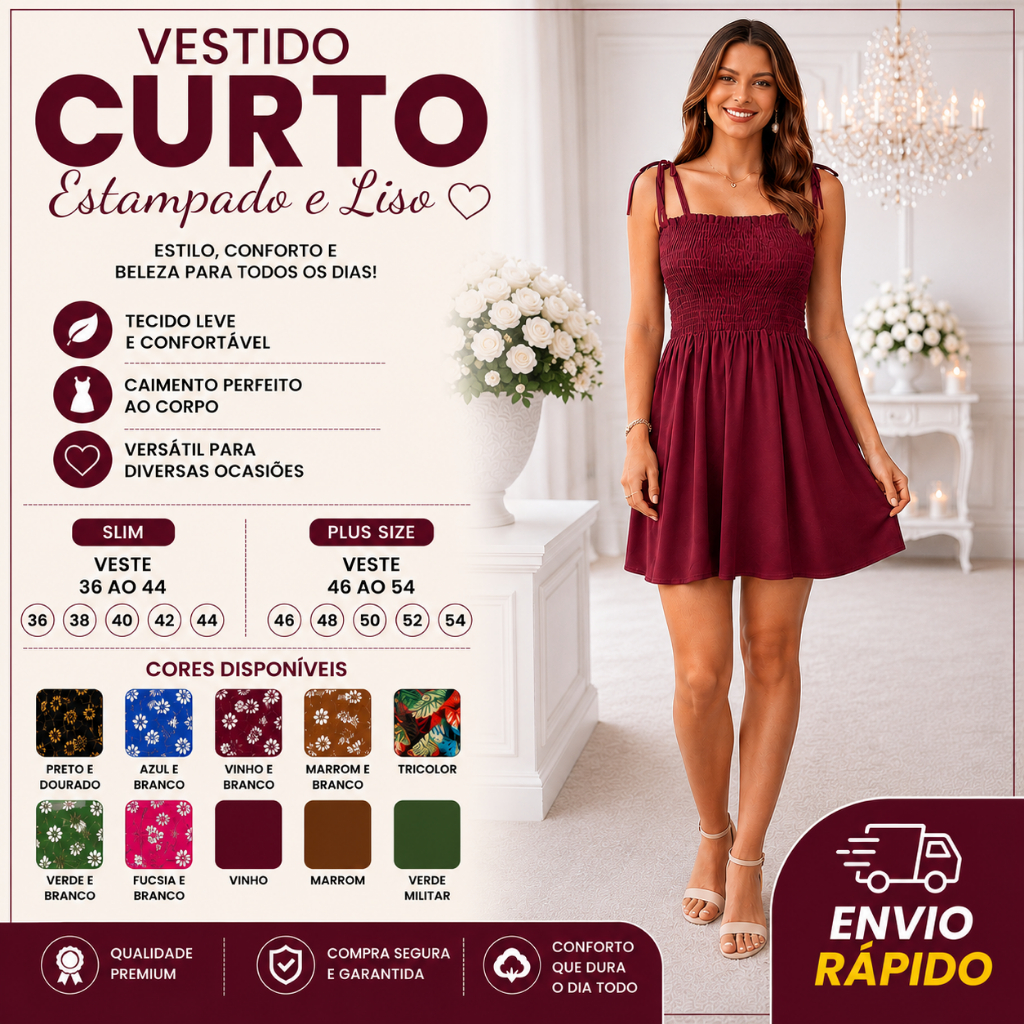 Vestido Curto Tomara Que Caia com Alça e Lastex Vestido Curto Estampado Ajuste Perfeito Confortável