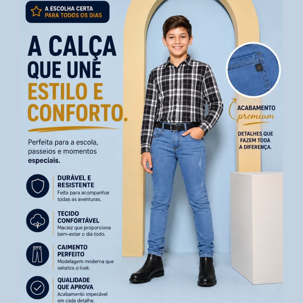 CALÇA JEANS SKINNY / SLIM PARA MENINO DO 08 AO 16 ANOS MODA MASCULINA PRETA AZUL JEANS CLARO