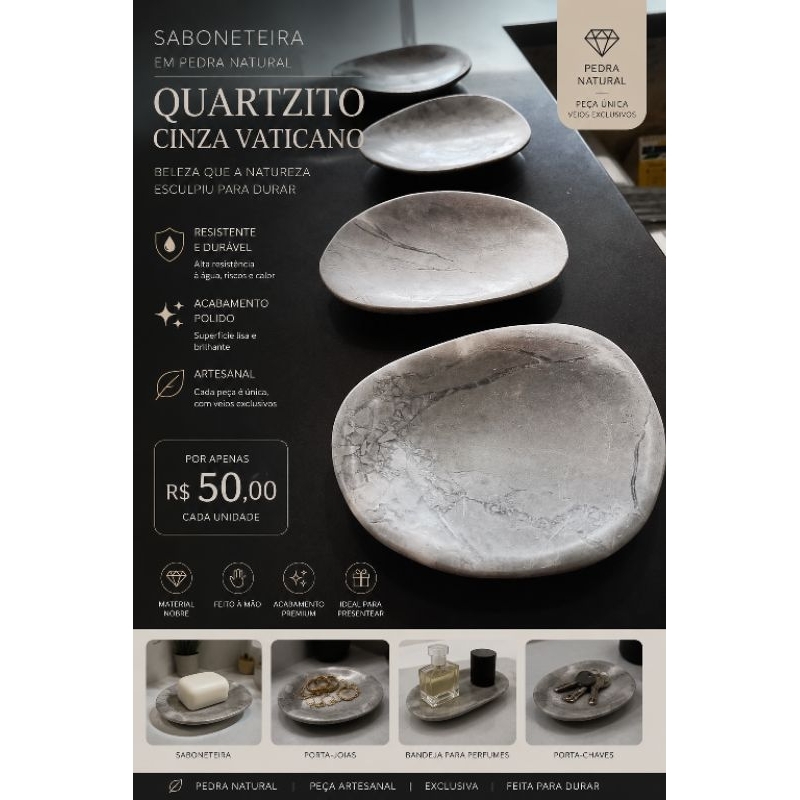 ✨ PEÇA ARTESANAL EM QUARTZITO CINZA VATICANO (valor da unidade)