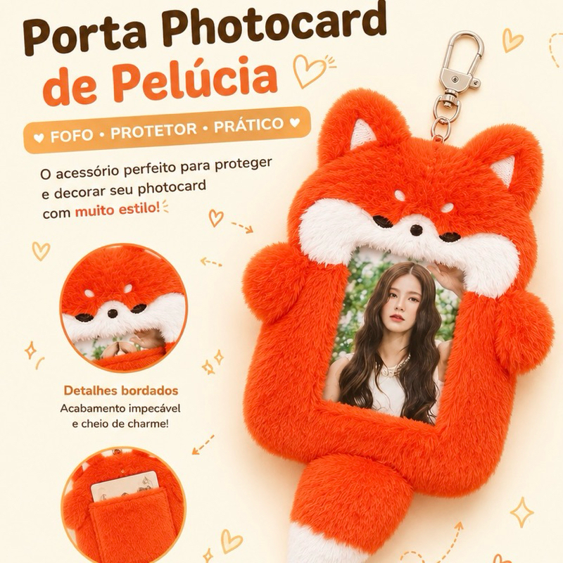 Chaveiro Holder Pelúcia Porta Cartão Photocard Idol Kpop Raposa Bolsa Mochila Coreia BTS Stray Kids — imagem 2 de 2