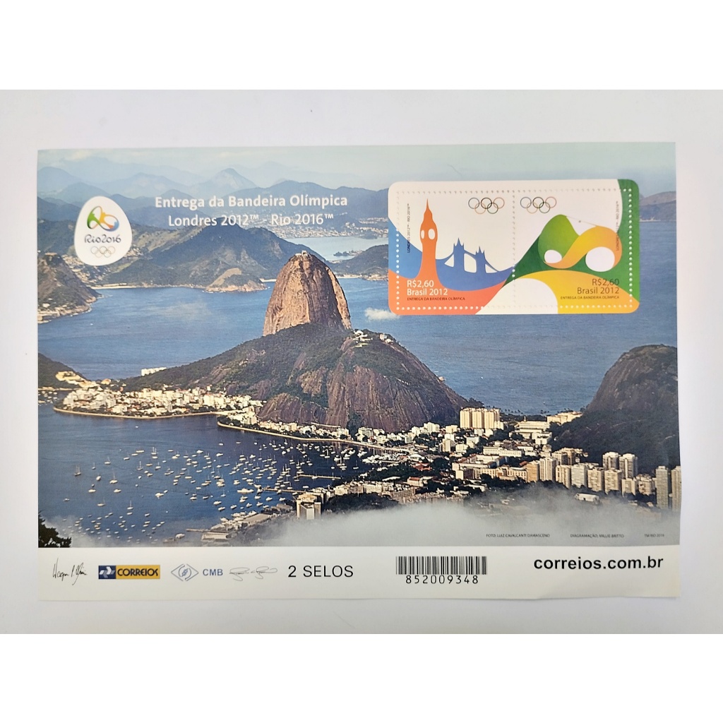 Bloco Selo Postal Novo Entrega Bandeira Olímpica Rio 2016