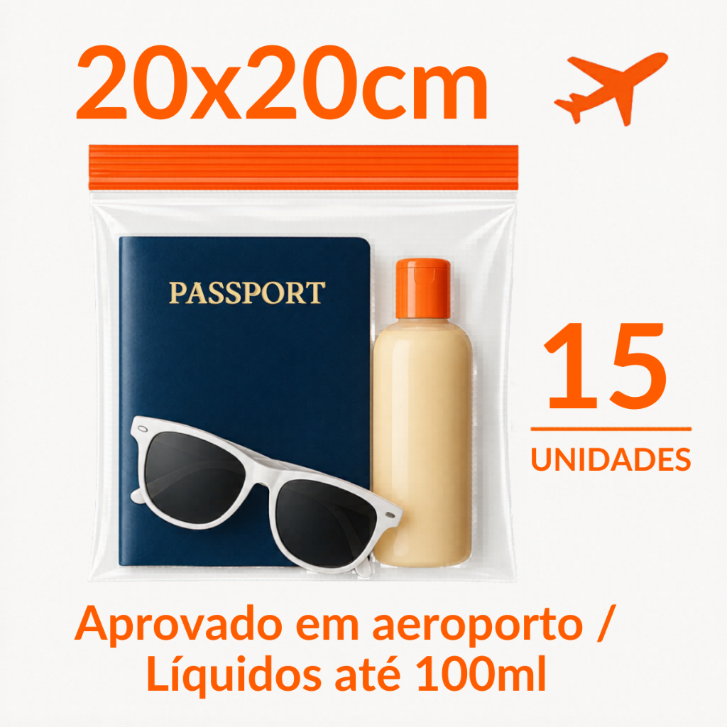 Saco zip 20x20 com 15 unidades viagens internacionais oficial - 5/10/15 unidades