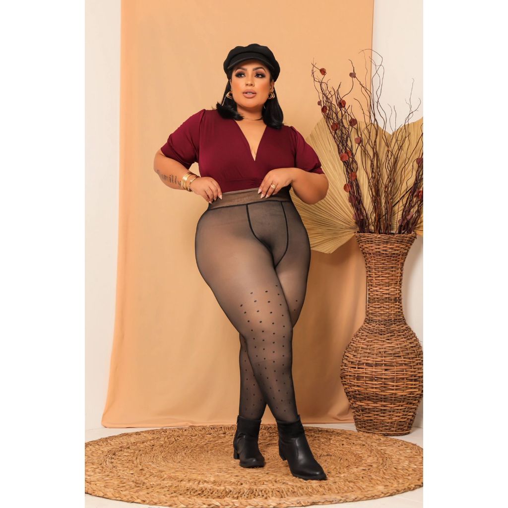 Meia Calça Térmica Translúcida Feminina Plus Size Peluciada Inverno