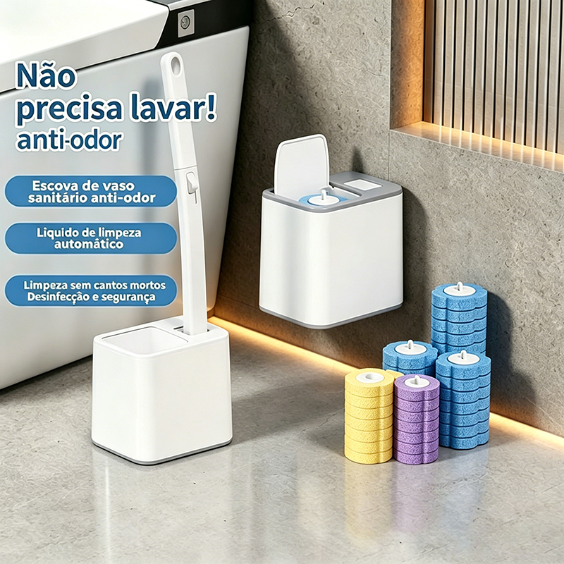 Kit Escova Sanitária Descartável com Detergente Integrado 3 Fragrâncias Oceano Limão Lavanda Suporte de Parede Incluso
