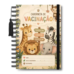 Caderno Vacinação Safari Caderneta Saúde Encadernação Wire-o Kids Crianças Menino Menina