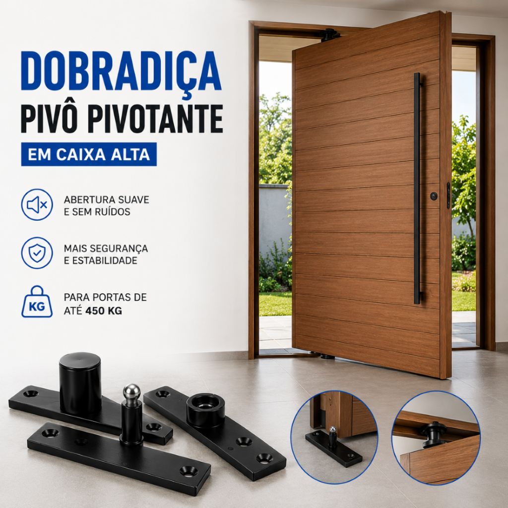 Dobradiça Pivô Pivotante Inox 304 Suporta 350kg Para Porta De Madeira E Alumínio Reforçada