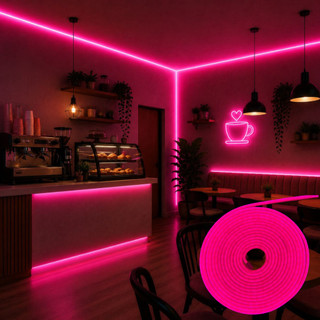 Mangueira LED Neon 12V 5 Metros IP65 12W/M Decorativa Flexível Cor Rosa
