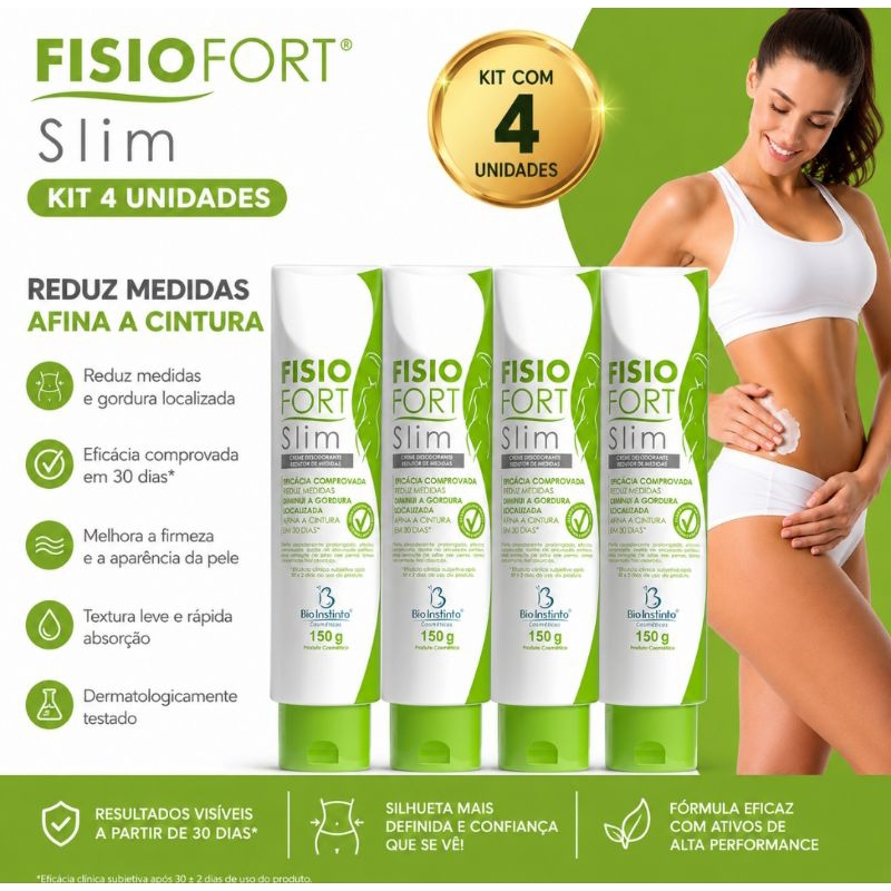 Kit Fisiofort Slim Creme Redutor De Medidas 150g Bio Instinto Melhora a Firmeza da Pele