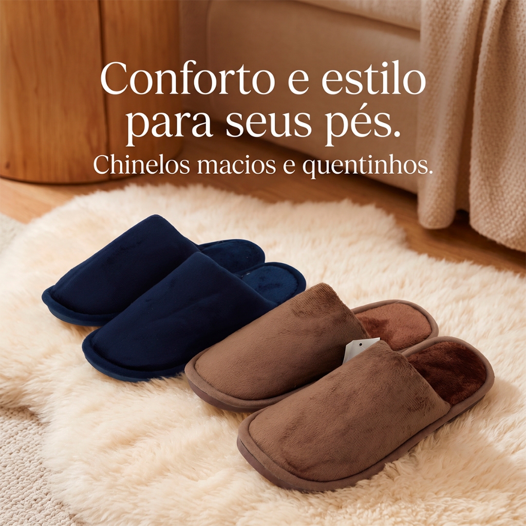 Pantufa Masculina Adulto Antiderrapante Chinelo De Quarto Macia Quentinha Confortável Inverno