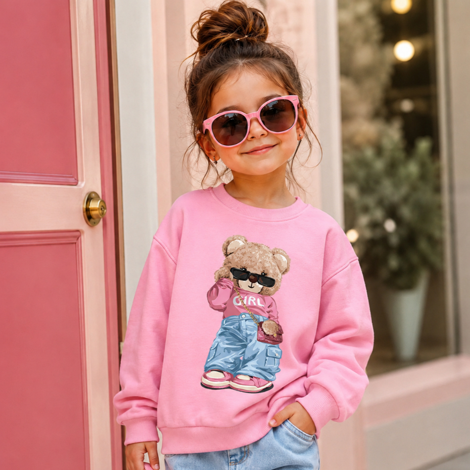 Moletom Infantil Menina Rosa Ursinha Style Flanelado Quentinho Inverno Moda Infantil