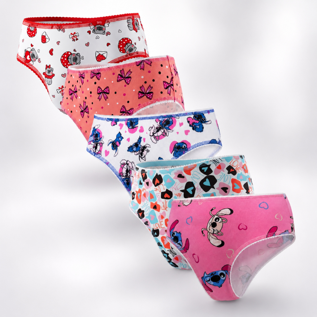 Kit 3 OU 5 Calcinhas Infantil Menina em Algodão Estampadas Feminina Criança Confortáveis