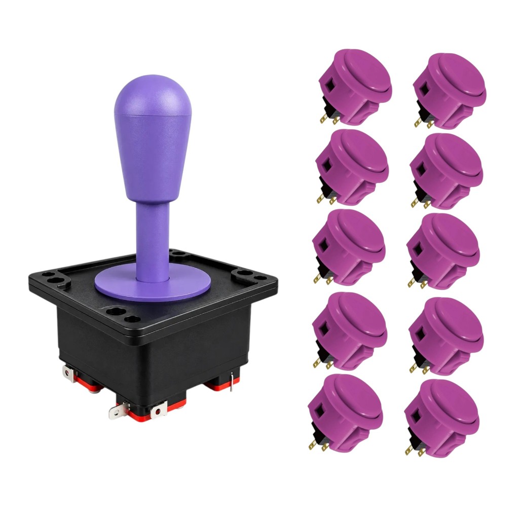 Kit 1 Comando + 10 Botões Tipo Sanwa 30mm Lilás Fliperama Arcade
