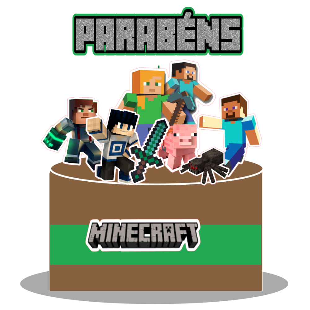 Topper de Bolo MINECRAFT  Festa Infantil Minecraft |Pronta Entrega Envio rápido