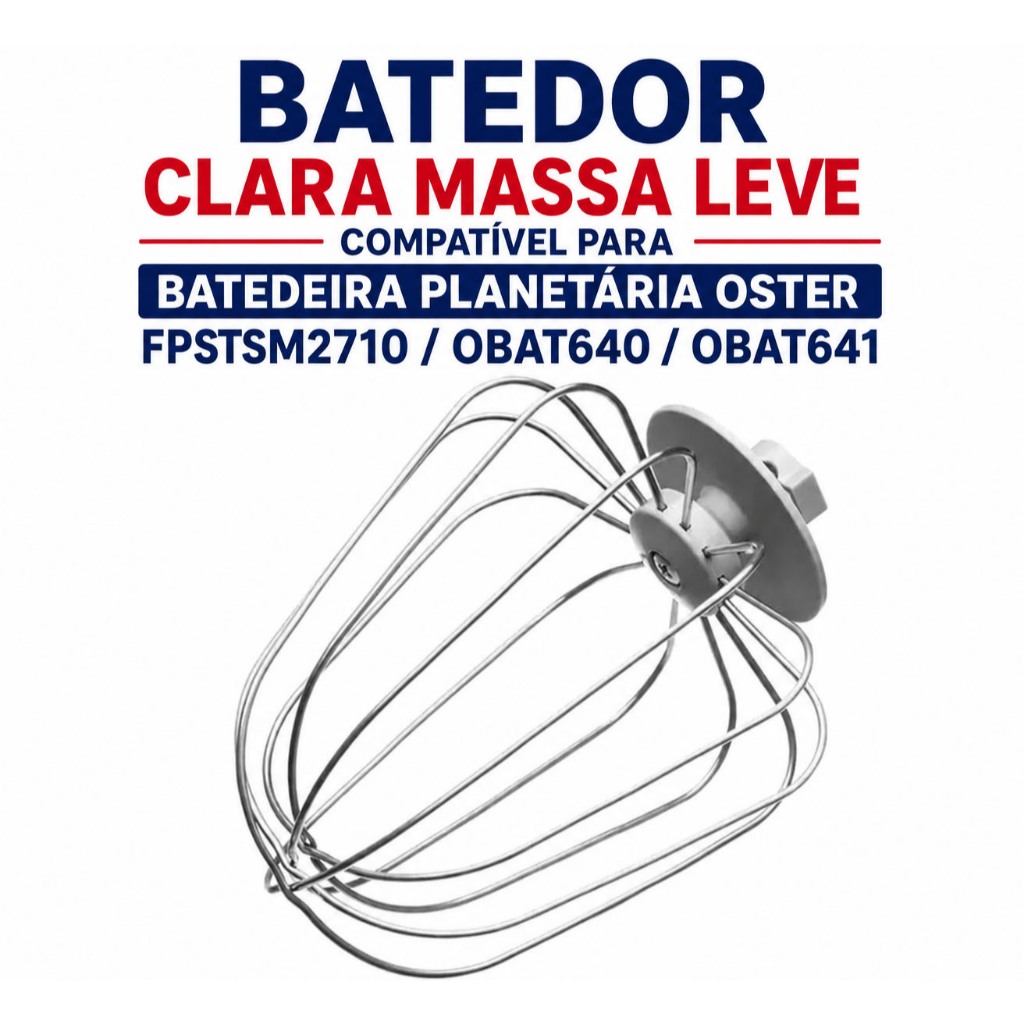 Batedor Clara Massa Leve Preto Compatível para Batedeira Planetária 0ster Fpstsm2710