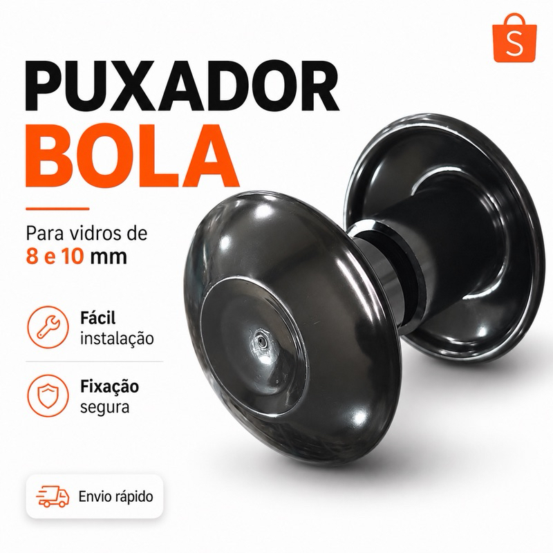 Puxador Duplo Redondo 1 Furo Para Porta De Vidro 08mm e 10 mm- Fácil Instalação Resistente