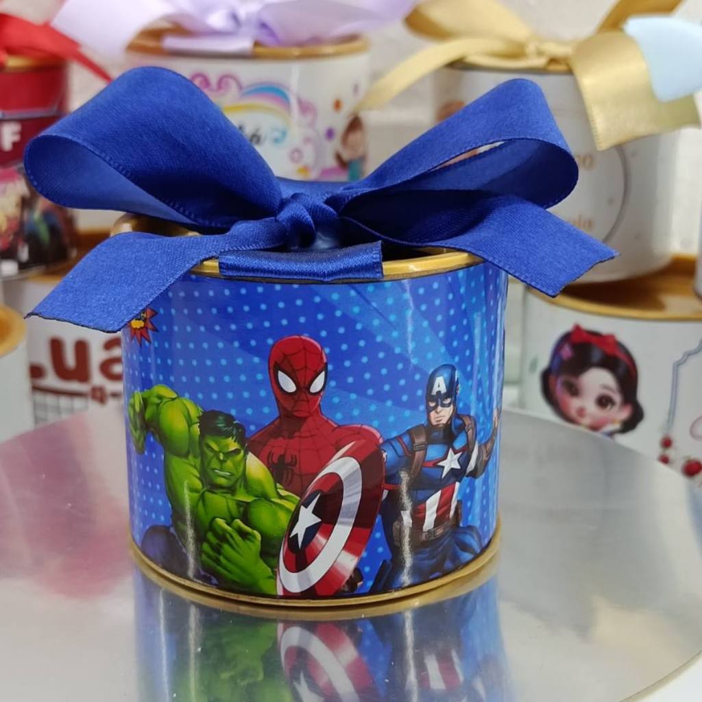Kit Tubolatas personalizadas 5×6 - Lembrancinha de maternidade / chá de bebê / Aniversário vingadores / homem aranha