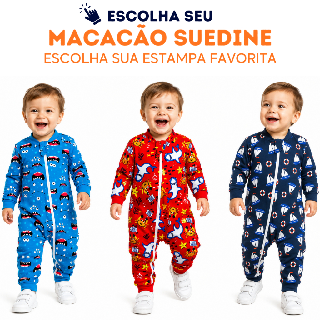 Escolha Seu Macacão Bebe Menino Roupa Inverno 100% poliéster Com Zíper Quentinho Confortável
