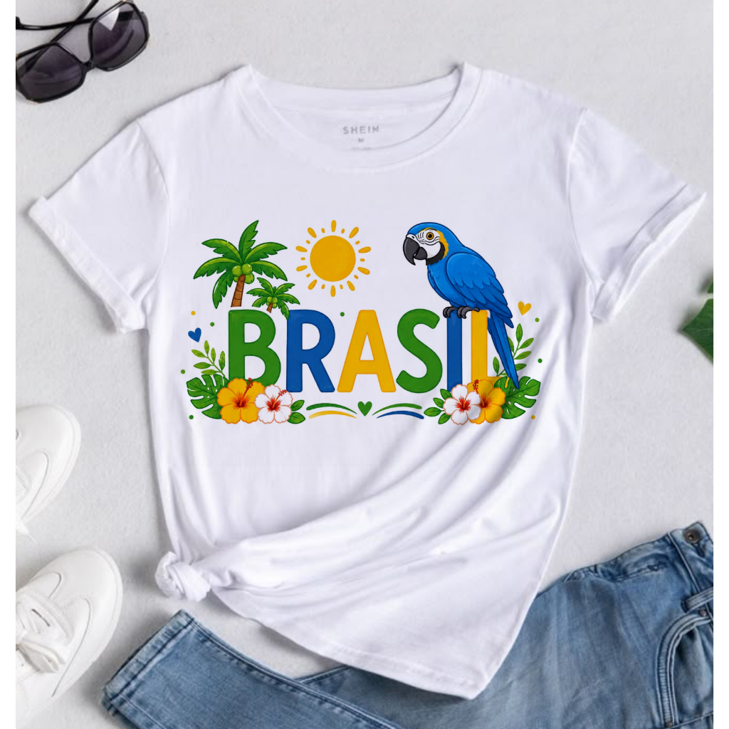 Camiseta Blusa feminina Brasil borboleta leão coração jesus, copa do mundo 2026 vai brasil hexa