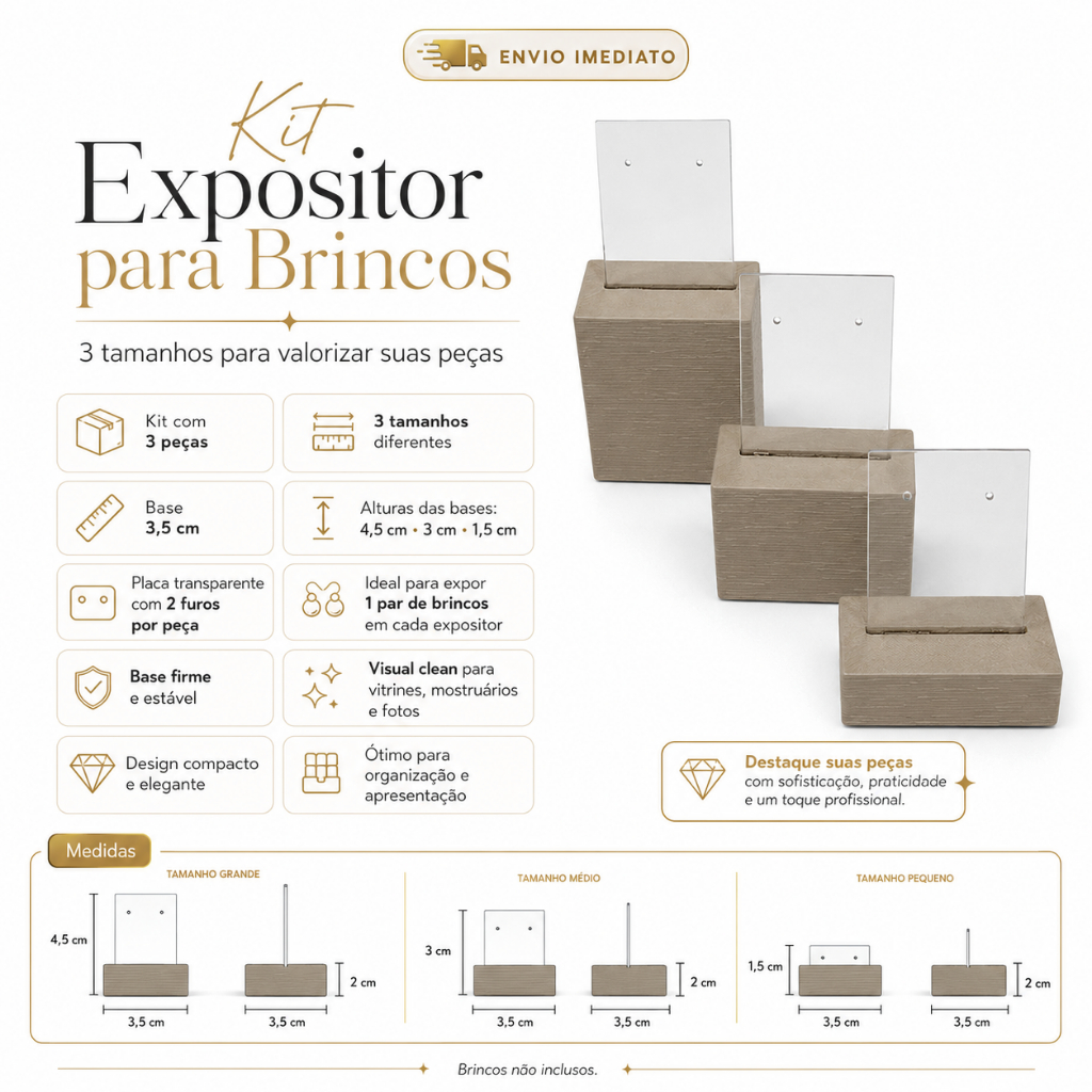 Suporte Expositor Para Brincos Kit 3 Pecas Transparente Furo Balcao Vitrine Premium Envio Imediato