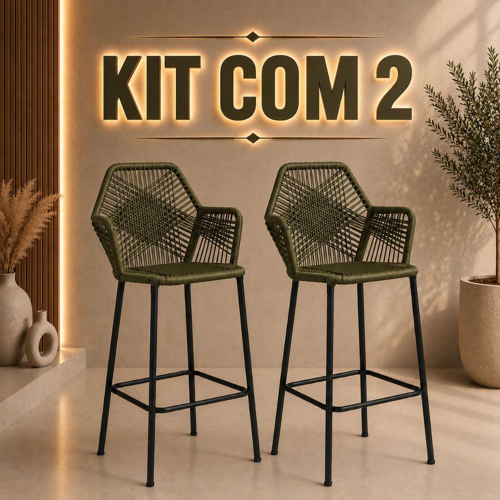 Kit 2 Banquetas Gourmet Moderna Corda Náutica Preta