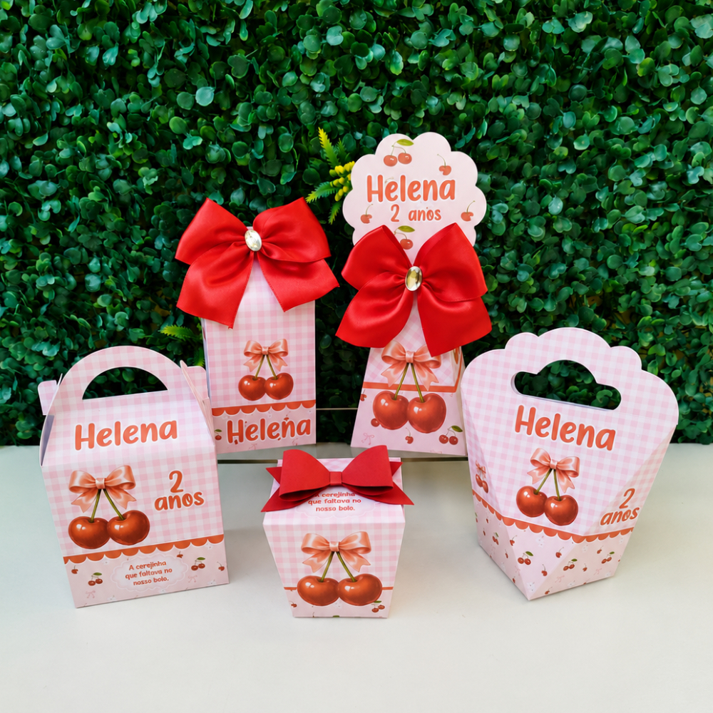 20 á 40 Caixas Cereja / Cerejinha Personalizada COM LAÇO / Lembrancinha de Festa / Aniversário / KIT FESTA