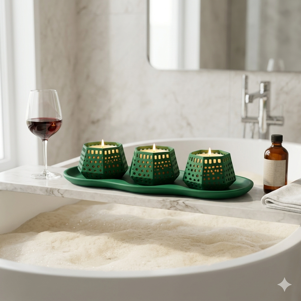 Imagem Kit Porta Velas LED Meditação Suporte Decorativo Geométrico Altar Centro Mesa Zen