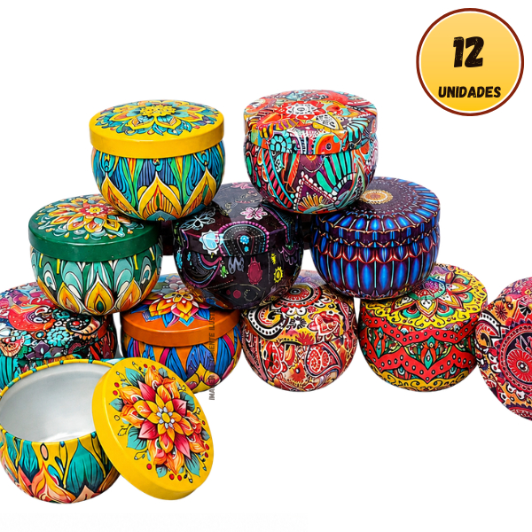 Imagem Kit 12 Latas Mandala 70ml Para Velas Aromáticas Artesanais