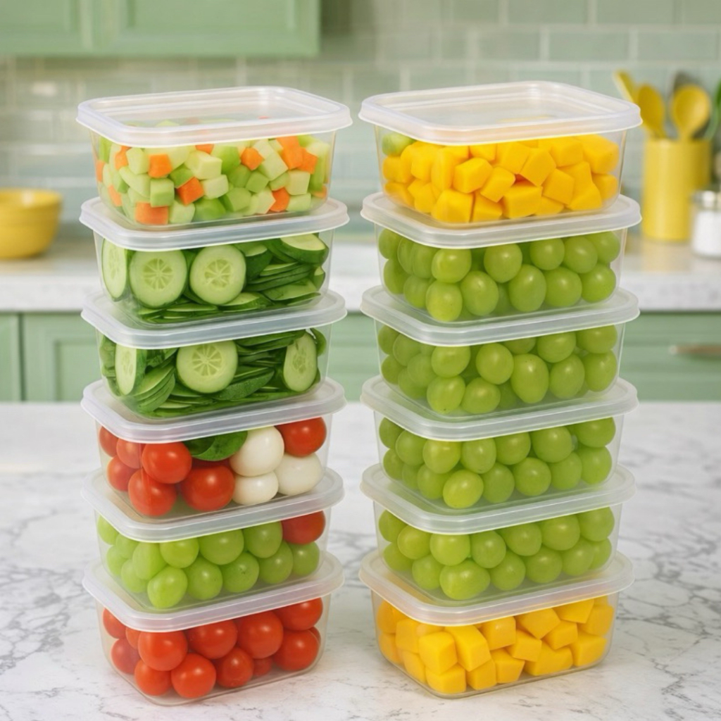 Imagem Kit Marmitas Potes Retangulares 300ml Transparente Bpa Free Freezer Microondas Organizador De Alimentos
