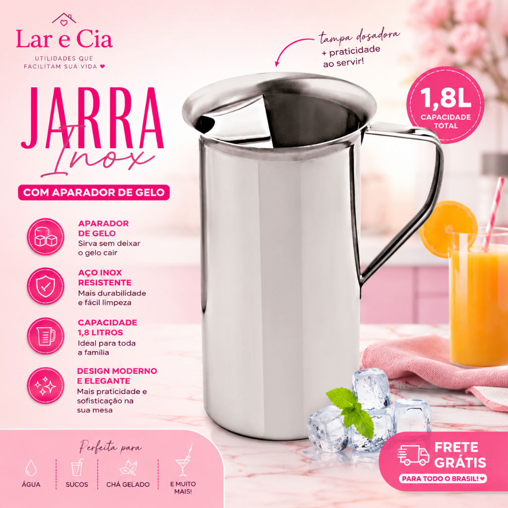 Jarra Inox 1,8L Com Aparador De Gelo Tampa Dosadora Wincy Água Suco Chá Gelado