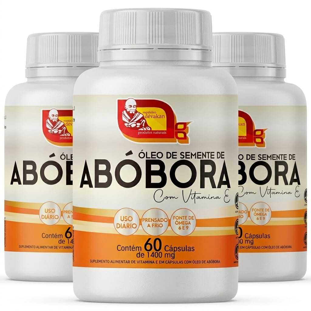 3 Óleo Semente De Abóbora com Vitamina E 60 Cápsulas1,400 mg Mosteiro Dévakan Queda Capilar Acne