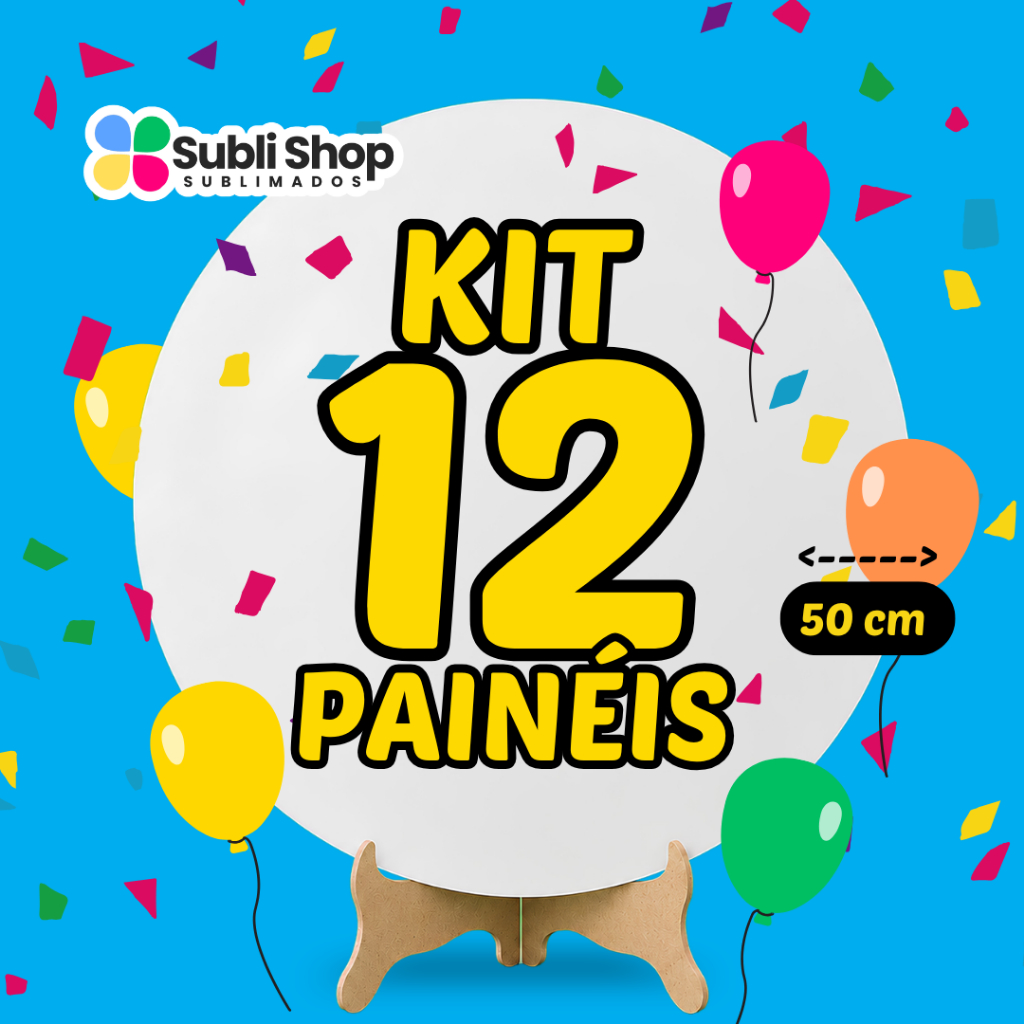Kit 12 Painéis Redondo 50x50 cm Tecido Sublimado Escolha seu Tema