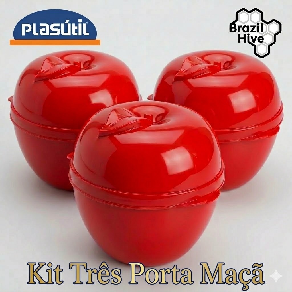 KIT 3 POTES PORTA MAÇÃ PROTETORES PORTA MIX PLASÚTIL PARA MOCHILAS E LANCHEIRAS