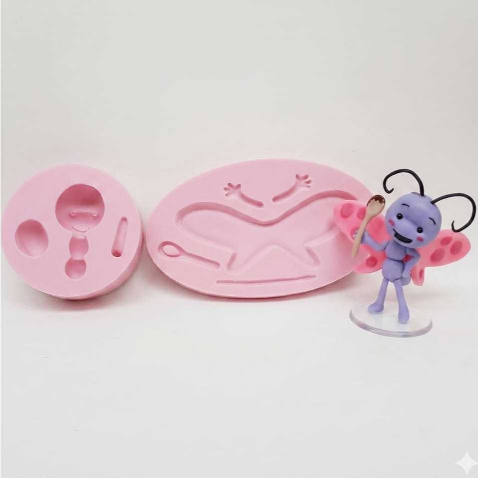 Molde Forma de Silicone Borboletinha 3D - Turma Galinha Pintadinha - Biscuit Confeitaria Pasta Americana
