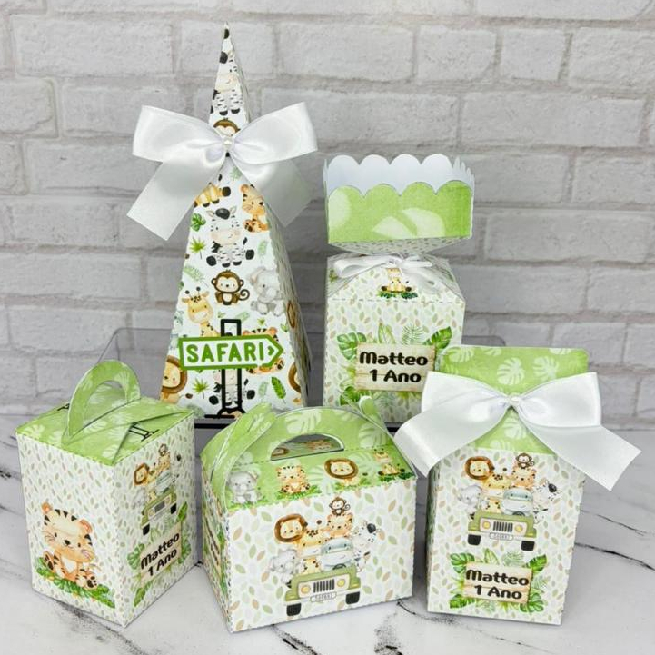 Kit caixinhas personalizadas festa infantil aniversário lembrancinha tema safari animais