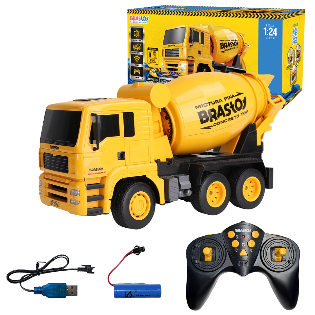 Caminhão betoneira com controle remoto, rotação de 360 graus, promoção imperdível da Brastoy