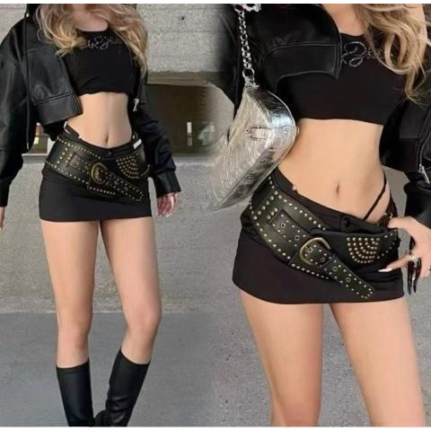 Cinto largo com tachas vintage estilo americano cinto punk girl crush acessório para looks moto e Y2K com fivela robust