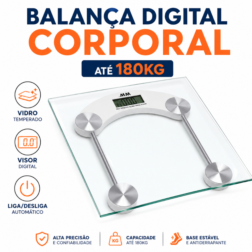 Balança Digital Corporal Balança de  Banheiro Quadrada Balança de Vidro Balança Corporal 180kg
