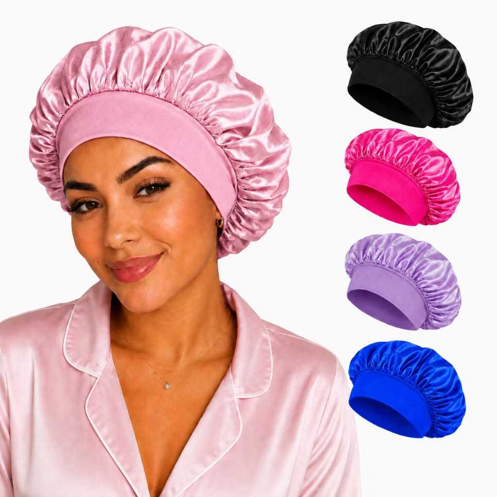 Touca de Cetim Ant Frizz Com Faixa Larga Para Dormir Cozinha e Banho Cabelo Anti Frizz Toca Head
