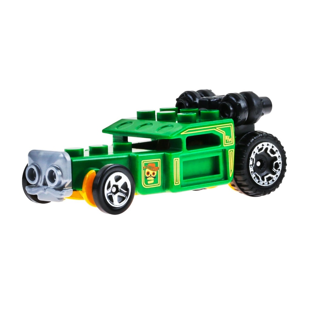 Hot Wheels carrinho estilo Bone Shaker caveira monta e desmonta peça Lego Brick rides cor verde