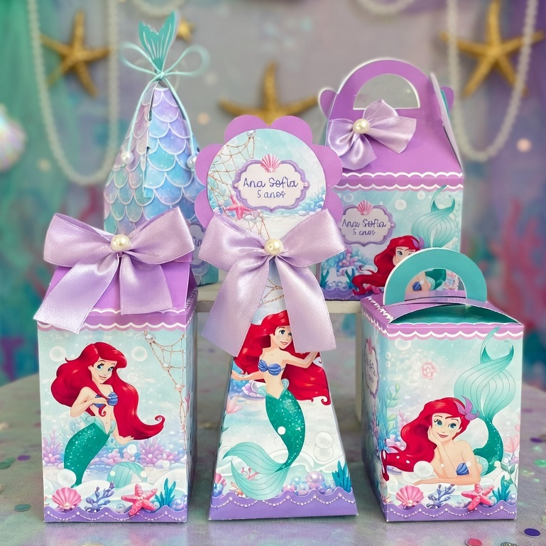 Caixinha personalizada tema princesa ariel a pequena sereia lembrancinha aniversario infantil