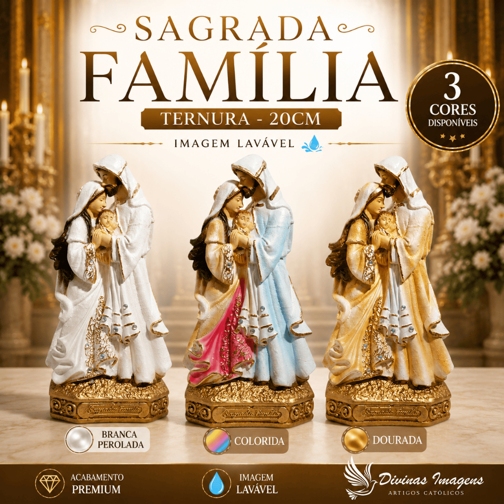 Imagem Sagrada Família Ternura 20cm Símbolo de União Familiar Gesso Pintado Arte Sacra Católica