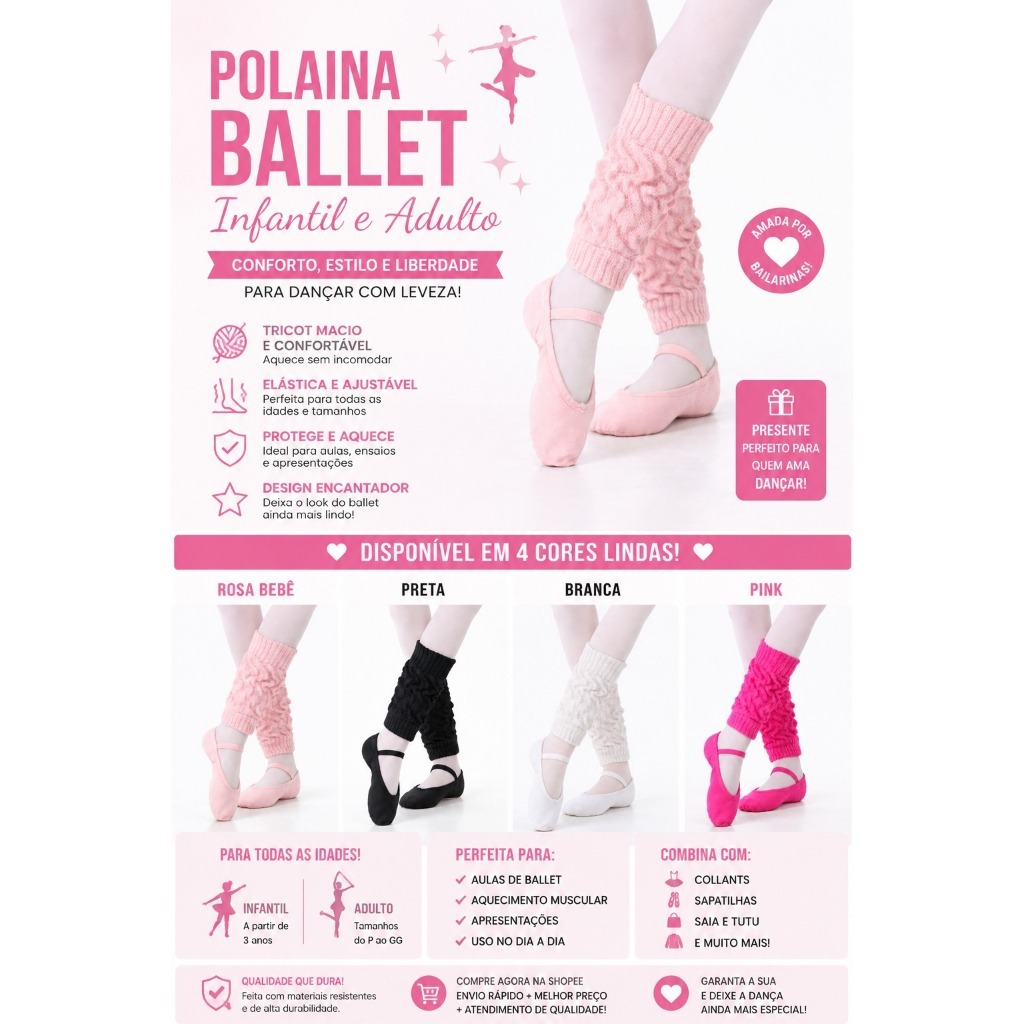 KIT 6 polaina para Ballet Balé Jazz Feminina infantil Aduto Cobertura de Pé Academia Colegio Cosplay