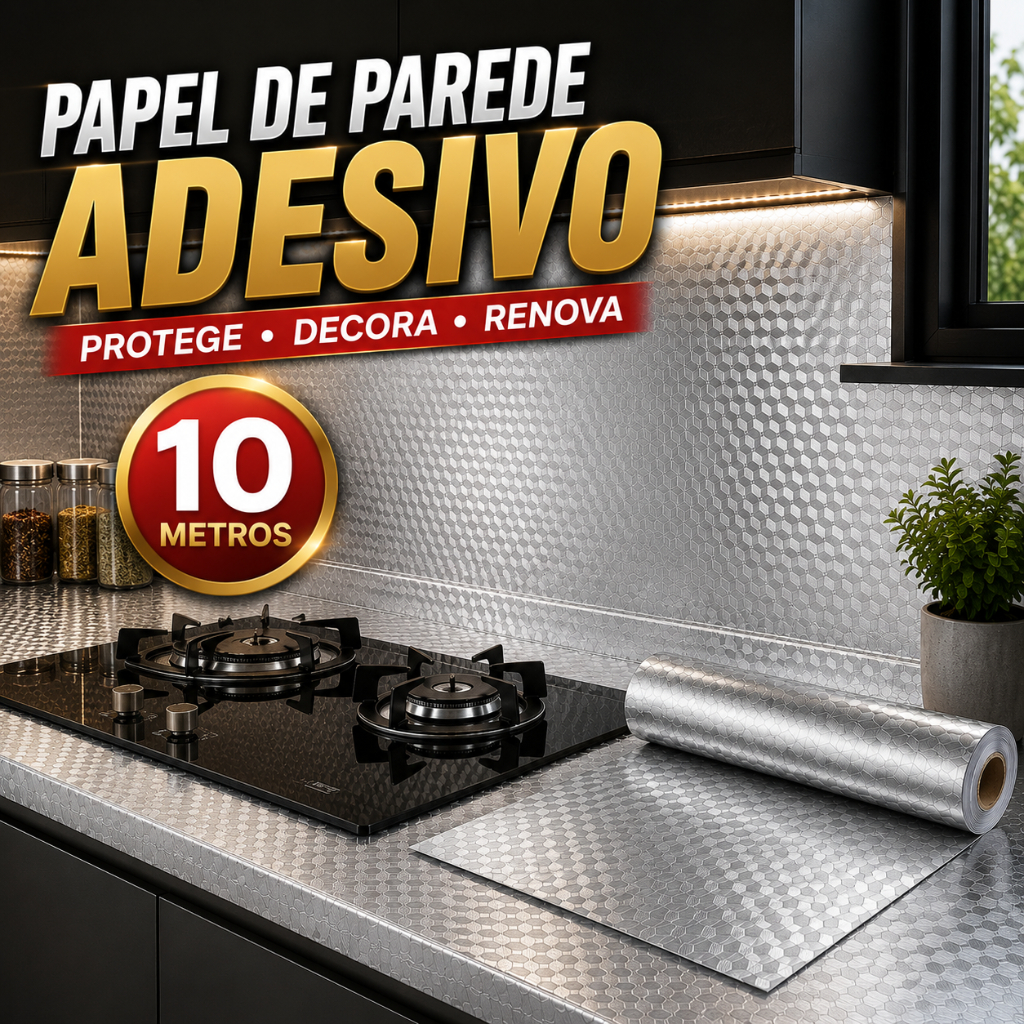 Papel Parede Adesivo Alumínio 10m Metalizado Bancada 3D Autocolant Impermeável Cozinha Sala Banheiro